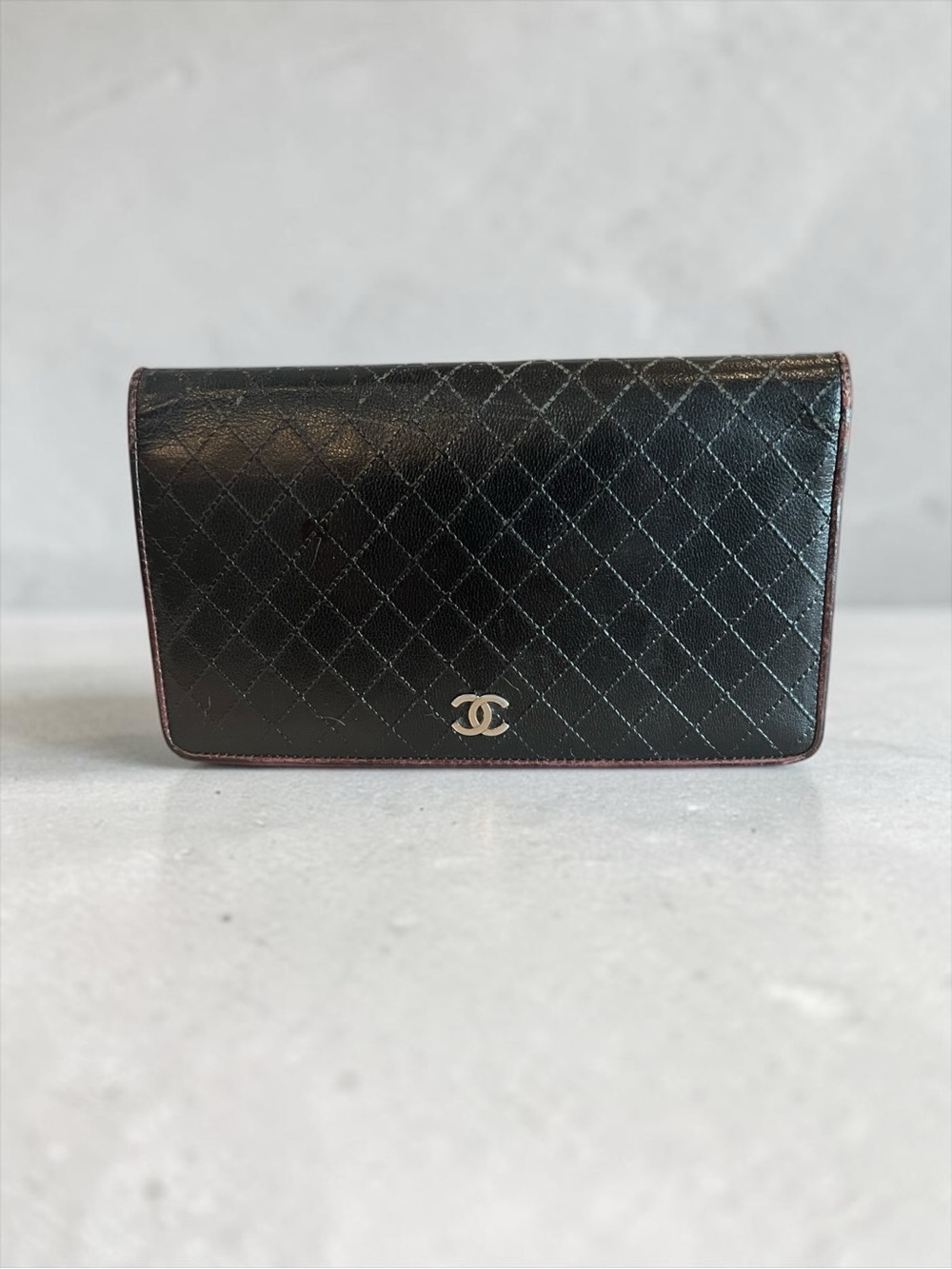 Vintage Chanel 2007 Black Quilted Lambskin Leather Wallet